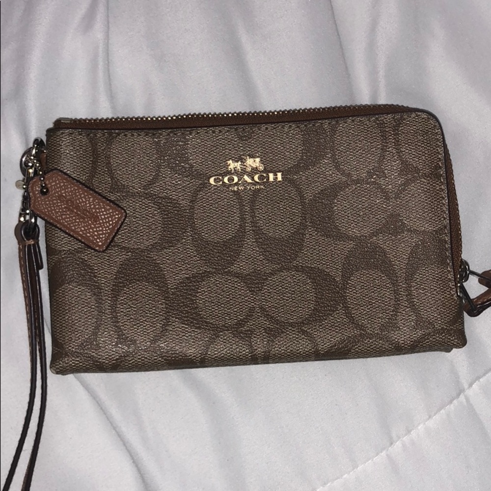 Coach brown leather wristlet